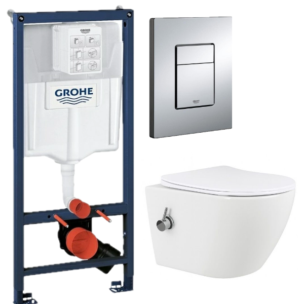 Комплект: инсталляция Grohe Rapid SL 38772001 с кнопкой хром и подвесным унитазом Amore di Mare Lenza Tornado Bidet P252-XT